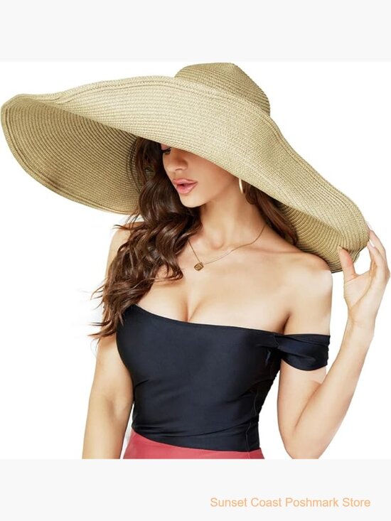 Oversized Beach Straw Hat Handmade Roll Up Floppy Sun Hat